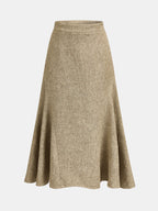 Falda Midi Acampanada de Tweed de Cintura Media