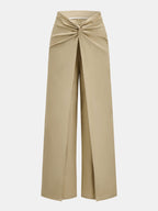 Pantalón Ancho con Superposición Cruzada y Nudo Frontal
