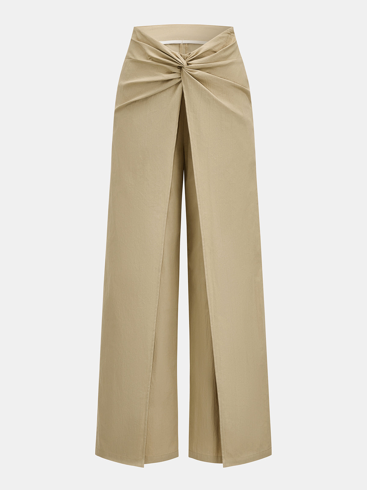 Pantalón Ancho con Superposición Cruzada y Nudo Frontal