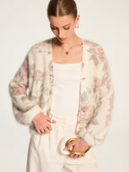 Soft Mohair‑Blend Rose Pattern Knit Cardigan
