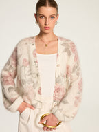 Soft Mohair‑Blend Rose Pattern Knit Cardigan
