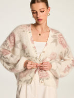 Soft Mohair‑Blend Rose Pattern Knit Cardigan
