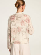 Soft Mohair‑Blend Rose Pattern Knit Cardigan