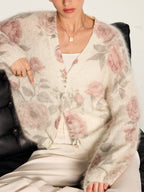 Soft Mohair‑Blend Rose Pattern Knit Cardigan