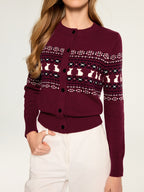 Cat Motif Fair Isle Knit Cardigan