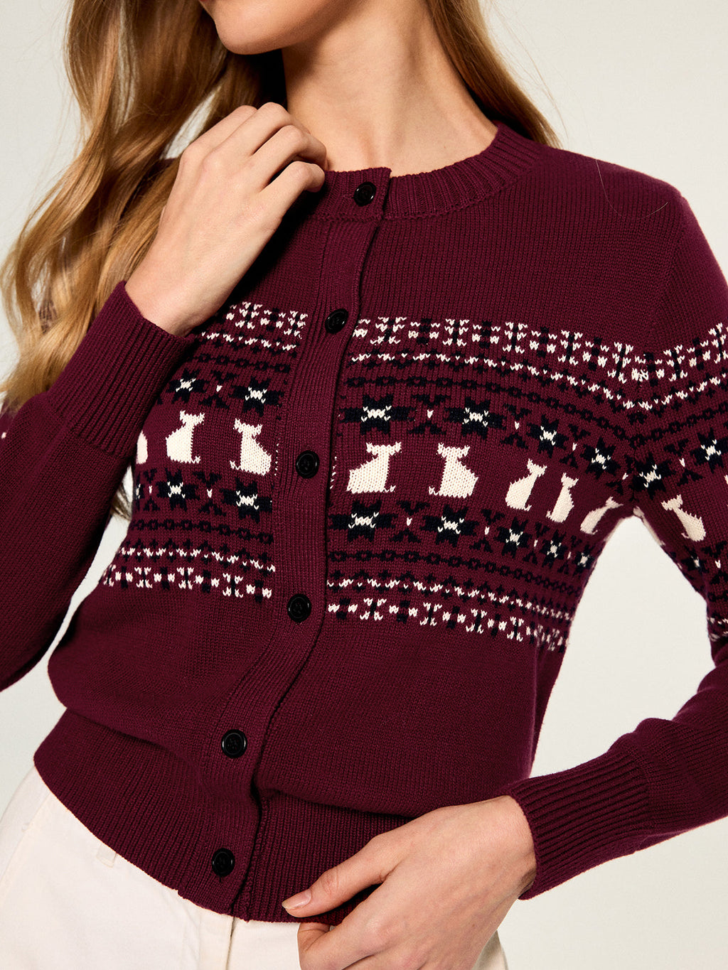 Cat Motif Fair Isle Knit Cardigan