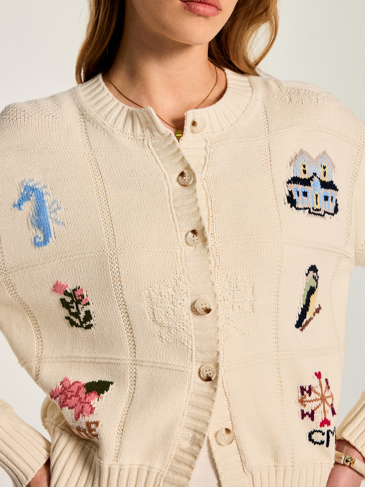 Multi‑Motif Intarsia Knit Cardigan