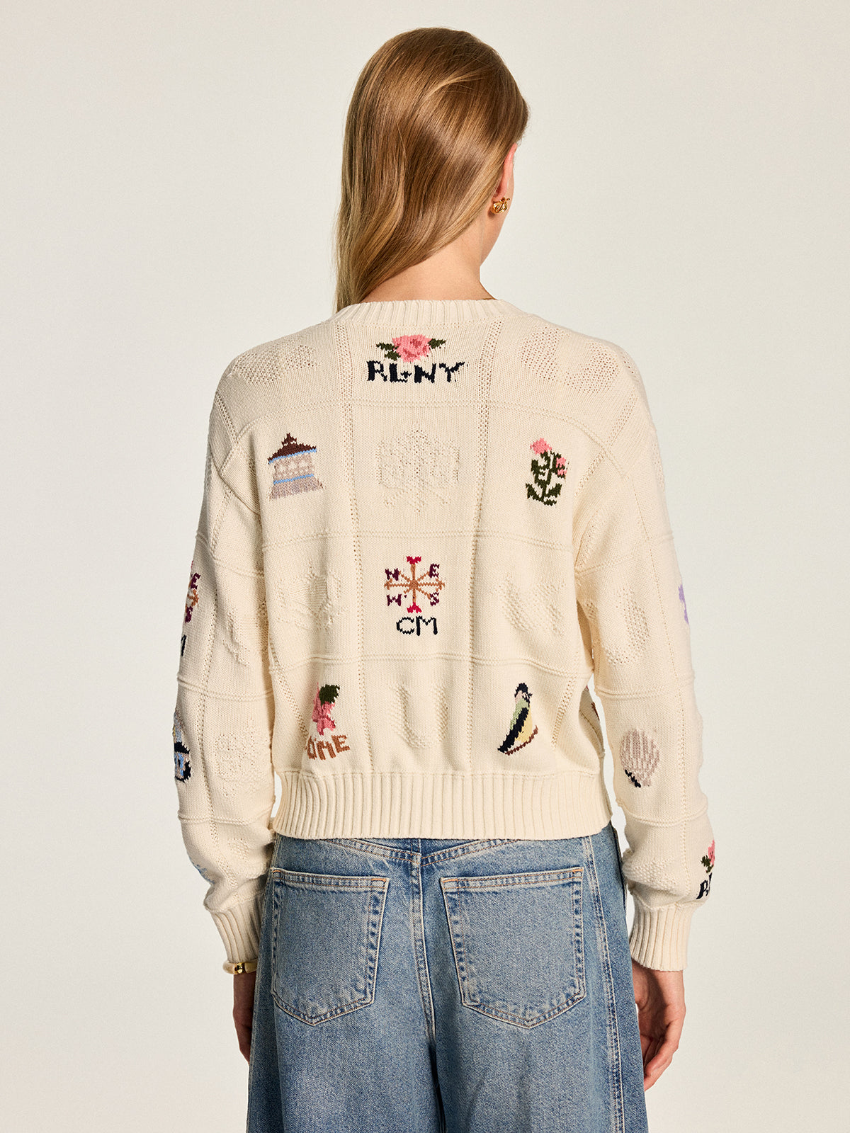 Multi‑Motif Intarsia Knit Cardigan