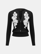 Floral Lace Applique Ribbed Knit Cardigan