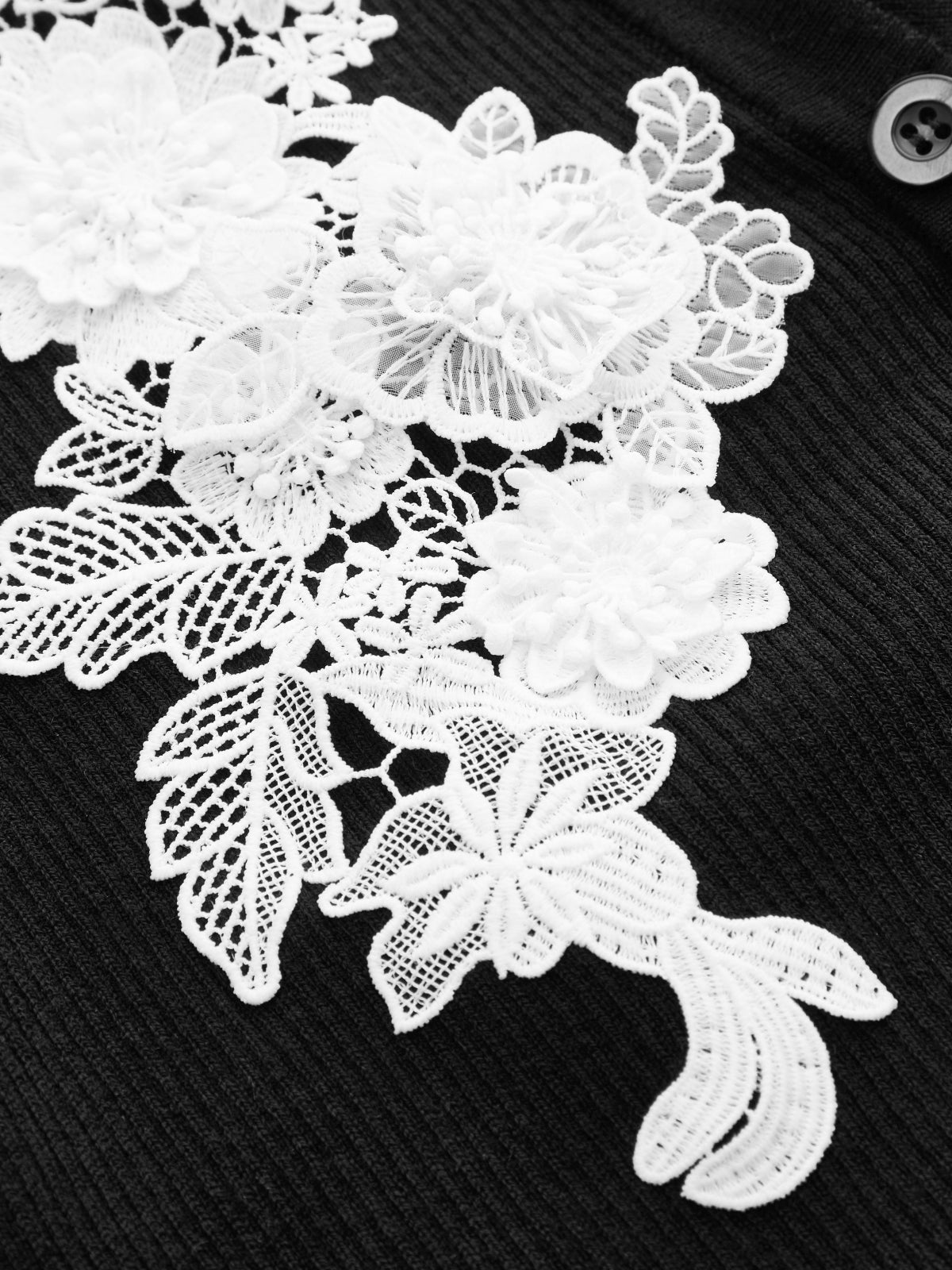 Floral Lace Applique Ribbed Knit Cardigan