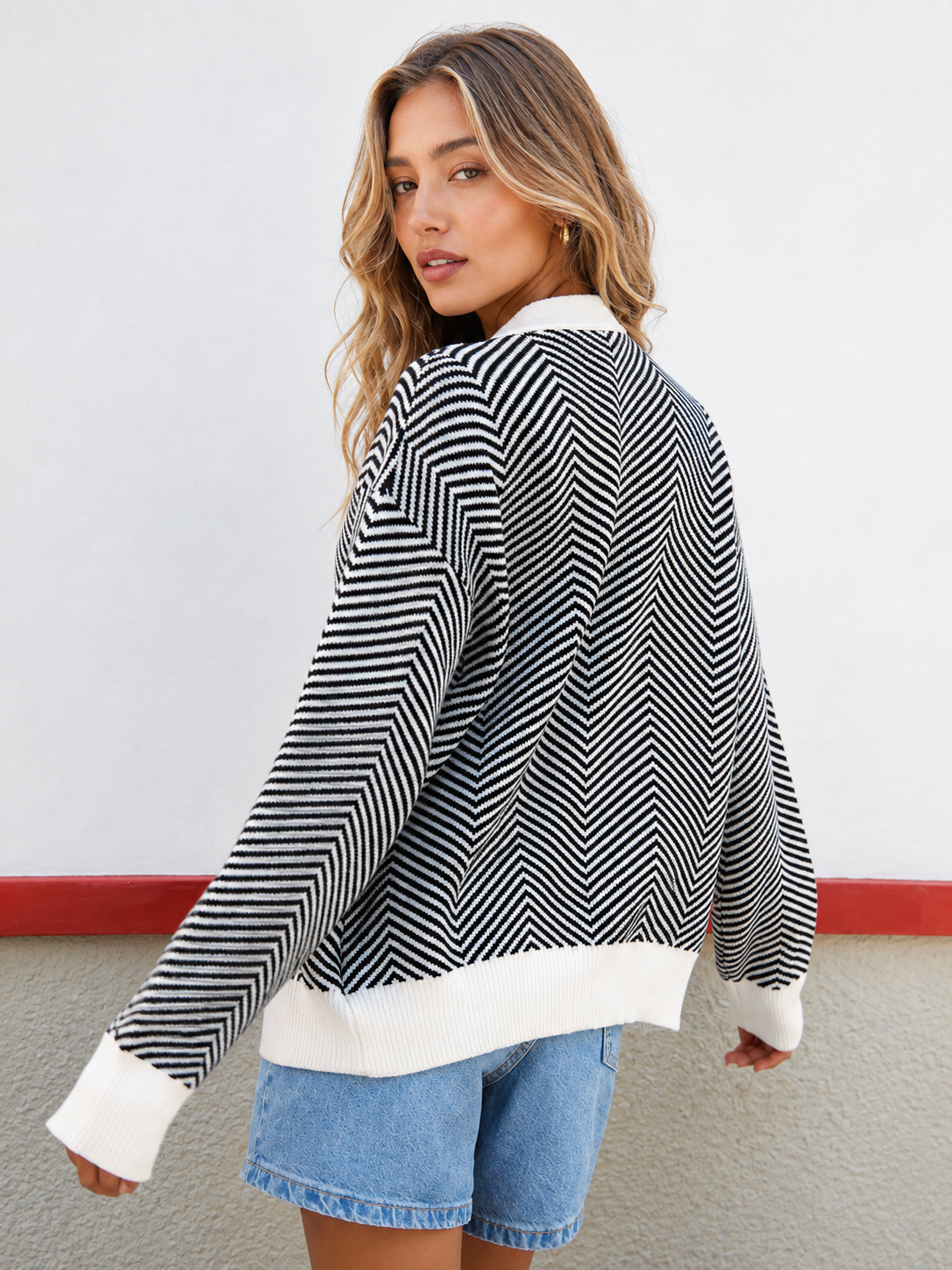 Oversized Herringbone Cardigan