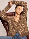 V Neck Spotted Fluffy Knit Cardigan