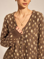 V Neck Spotted Fluffy Knit Cardigan