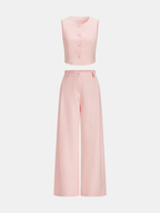 Conjunto de Chaleco Corto Entallado y Pantalón Ancho