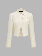 Mandarin Collar Asymmetric Button Cropped Blazer