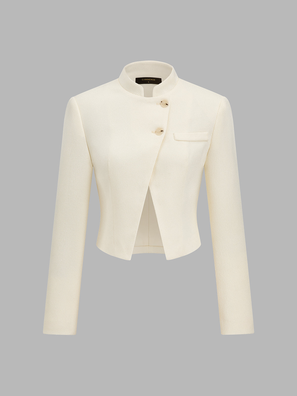 Mandarin Collar Asymmetric Button Cropped Blazer