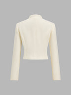 Mandarin Collar Asymmetric Button Cropped Blazer