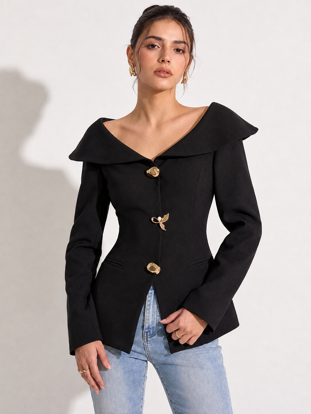 Large Lapel Off-Shoulder Blazer