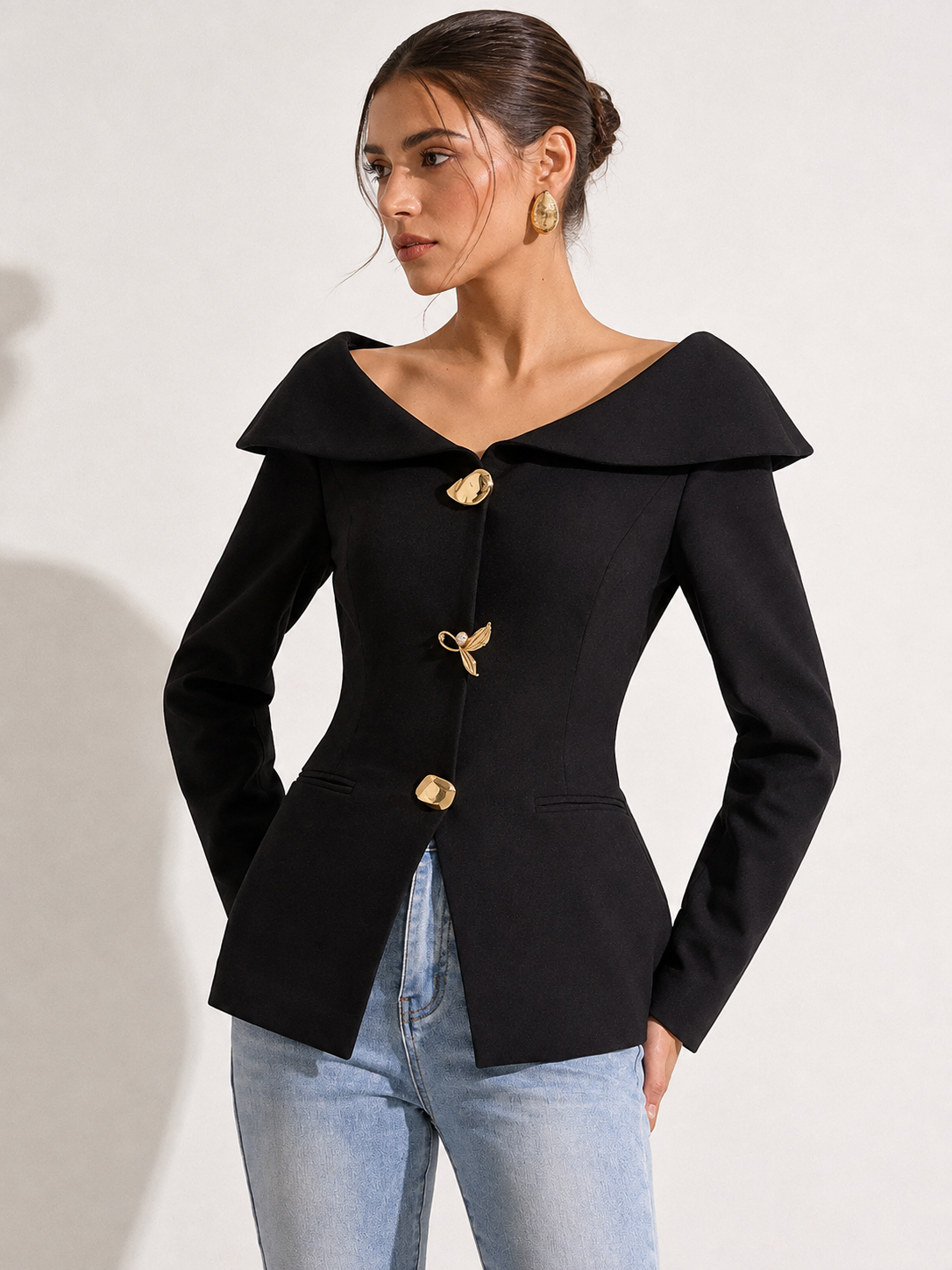 Large Lapel Off-Shoulder Blazer