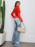 Ruffled Trim Button-Front Long Sleeve Cardigan