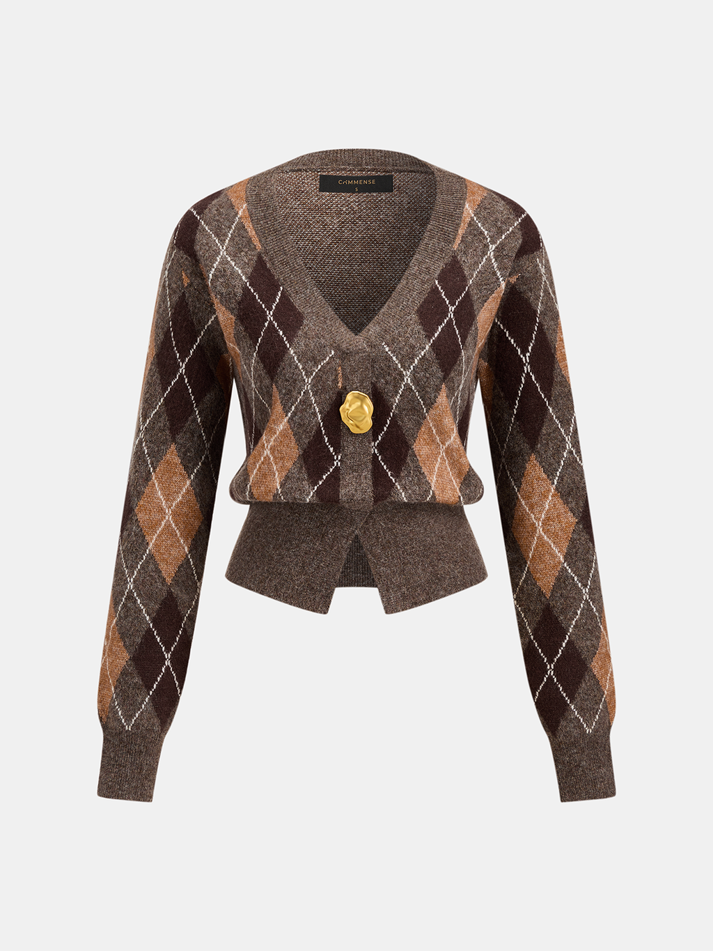 Metal Button Argyle Wool Blend Cardigan