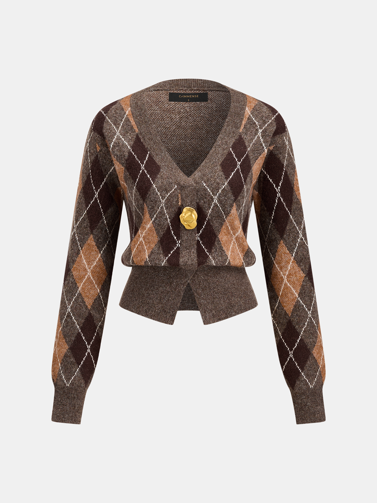 Metal Button Argyle Wool Blend Cardigan