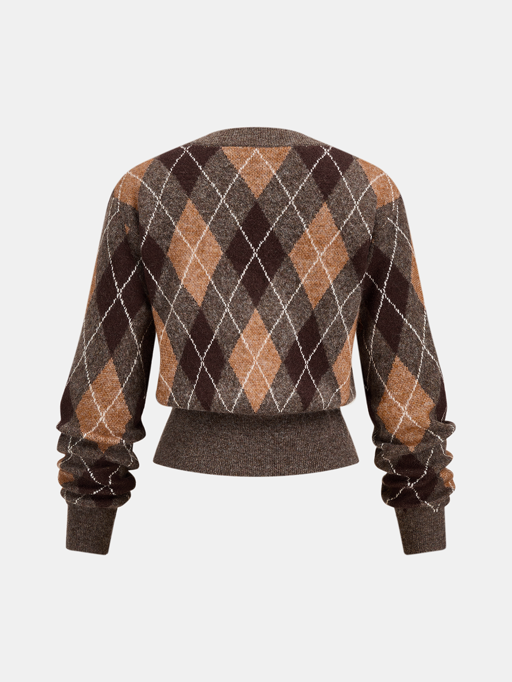 Metal Button Argyle Wool Blend Cardigan