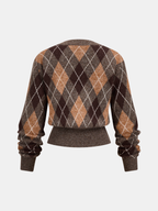 Metal Button Argyle Wool Blend Cardigan