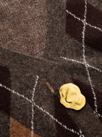Metal Button Argyle Wool Blend Cardigan