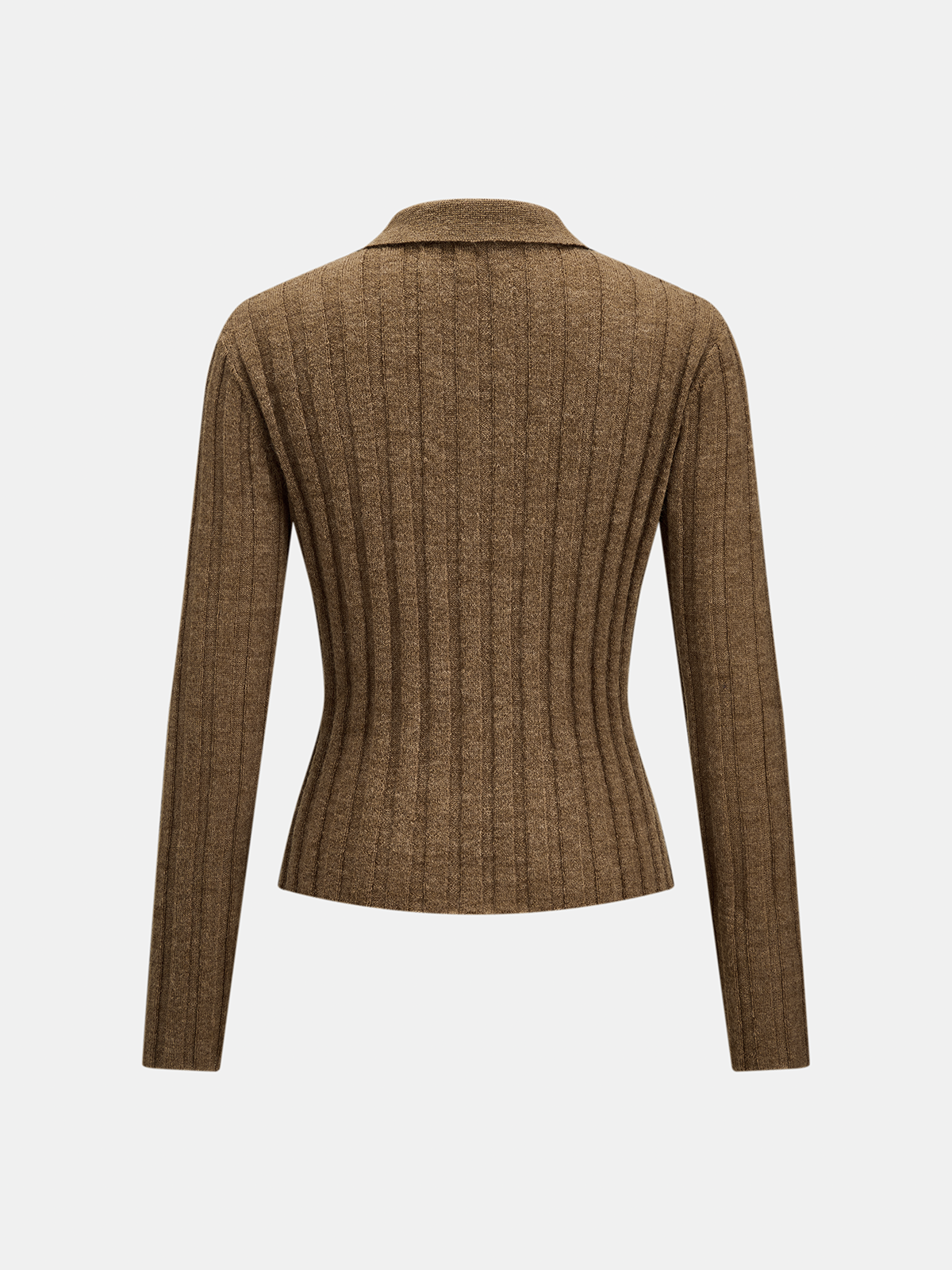 Collared Wool Blend Ribbed Knit Cardigan