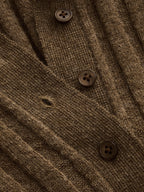 Collared Wool Blend Ribbed Knit Cardigan