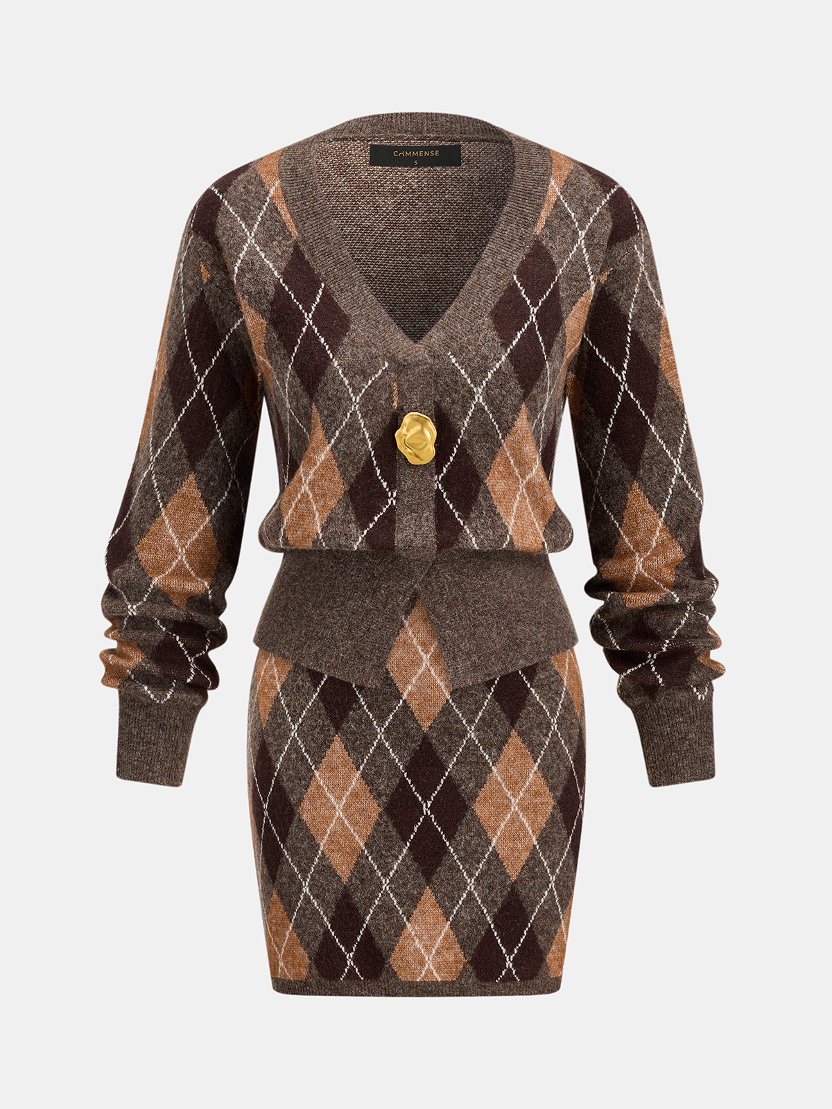 Metal Button Argyle Wool Blend Cardigan