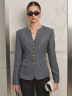 Tailored V‑Neck Metal Button Slim Fit Blazer