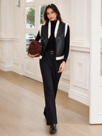 Shearling Trim Zip-Up Faux Leather Vest