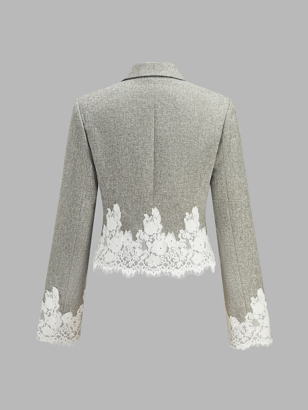 Lace Hem Cropped Tweed Blazer