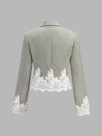Lace Hem Cropped Tweed Blazer
