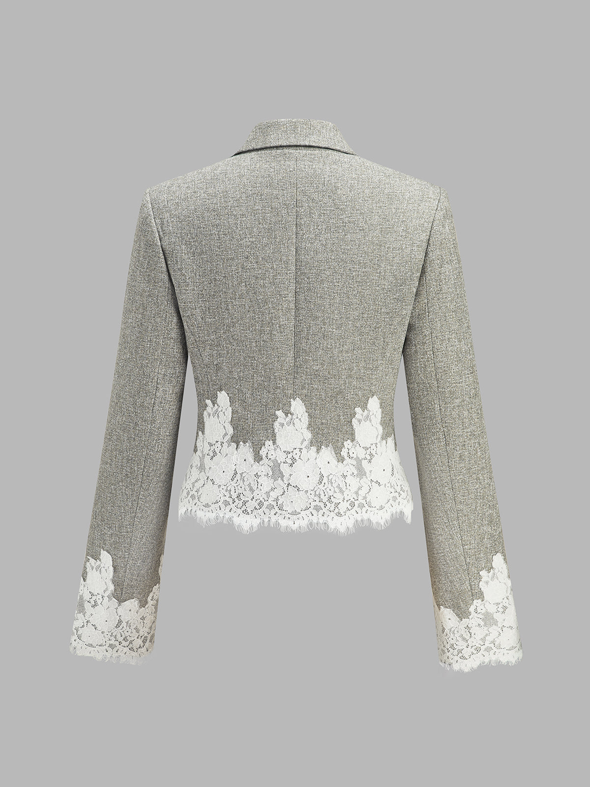 Lace Hem Cropped Tweed Blazer