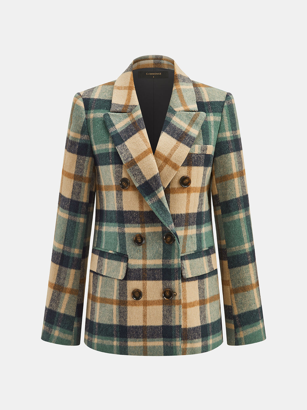 Multi‑Color Plaid Tailored Double‑Breasted Blazer