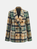 Multi‑Color Plaid Tailored Double‑Breasted Blazer