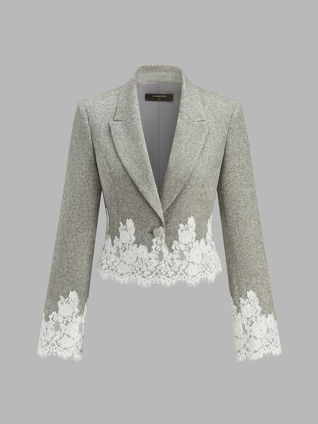Lace Hem Cropped Tweed Blazer