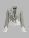 Lace Hem Cropped Tweed Blazer