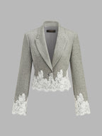 Lace Hem Cropped Tweed Blazer