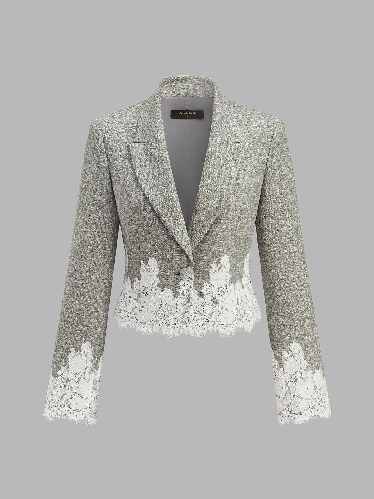 Lace Hem Cropped Tweed Blazer