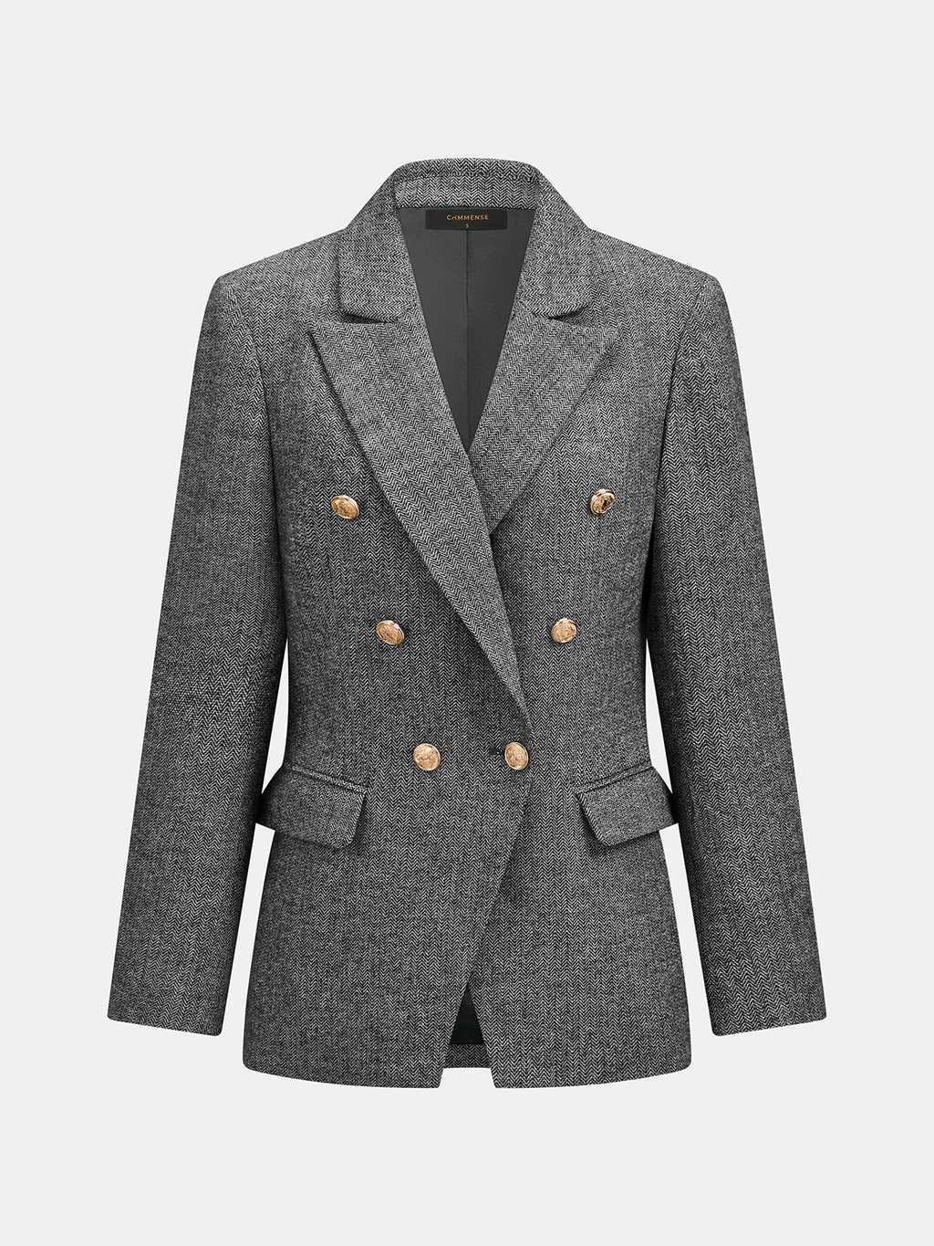 Herringbone Double‑Breasted Wool Blend Blazer
