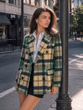 Multi‑Color Plaid Tailored Double‑Breasted Blazer