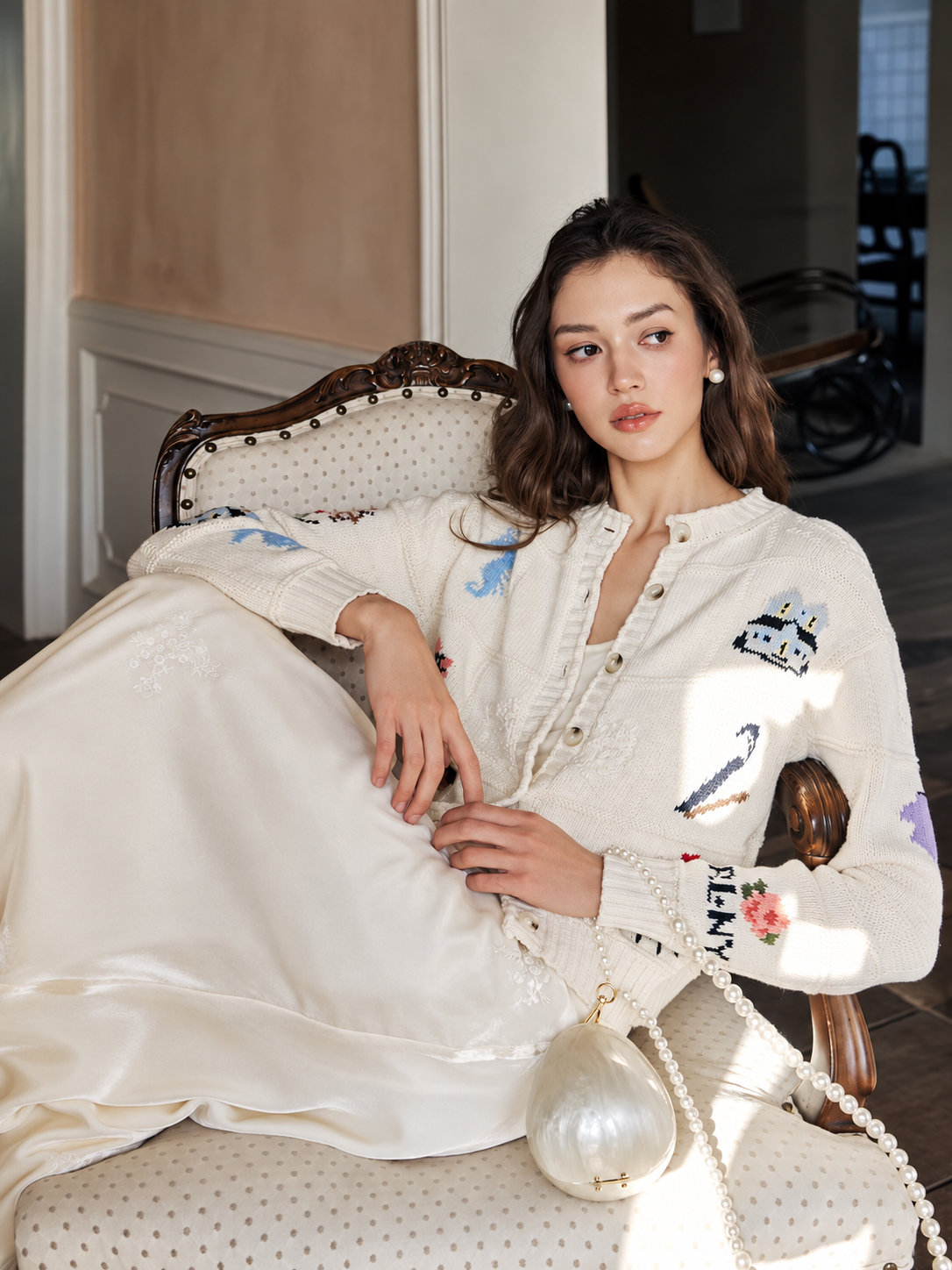Multi‑Motif Intarsia Knit Cardigan