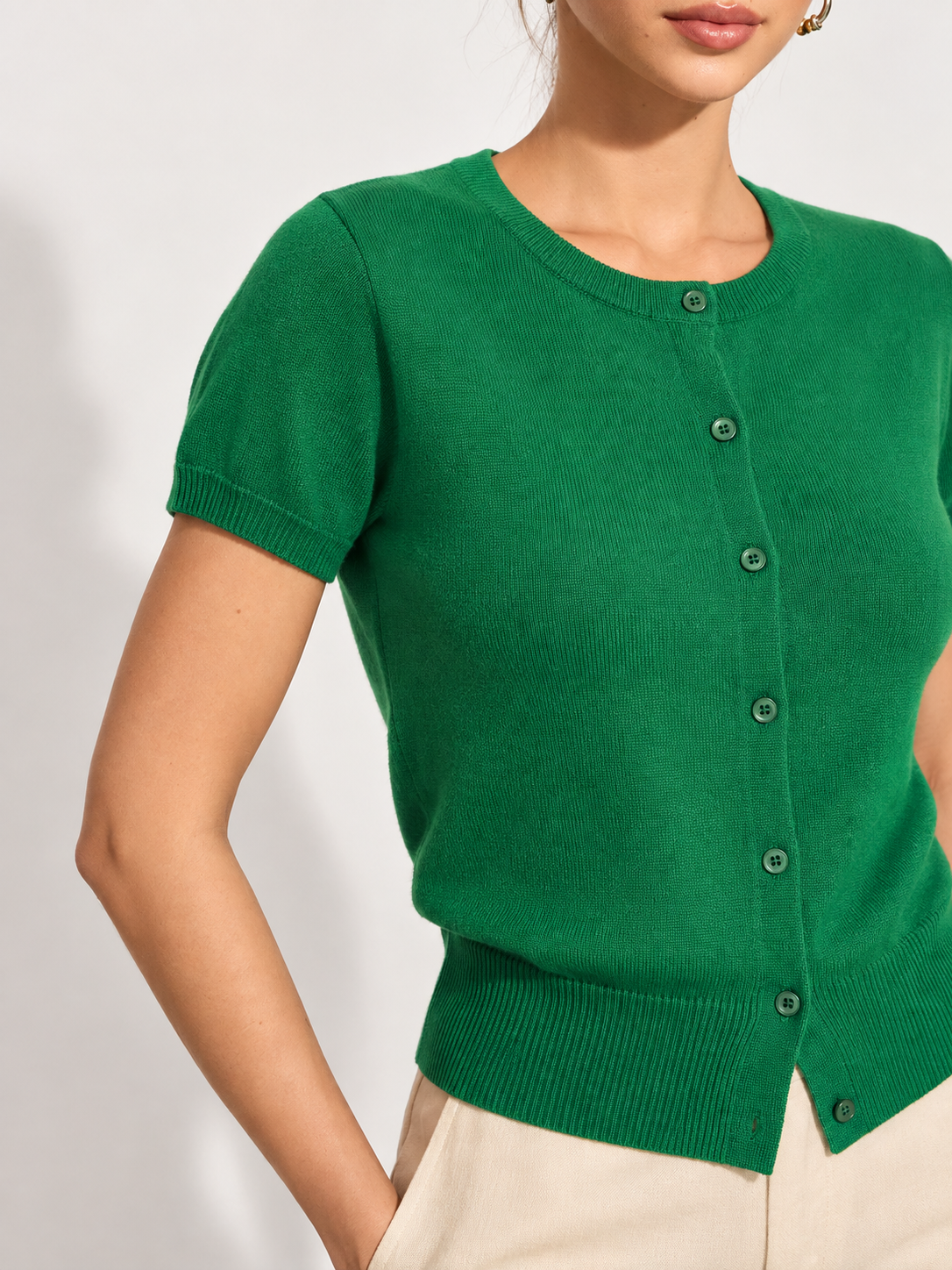 Solid Button Front Knit Cardigan
