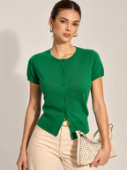 Solid Button Front Knit Cardigan