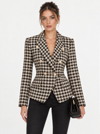 Metal Button Houndstooth Tweed Blazer