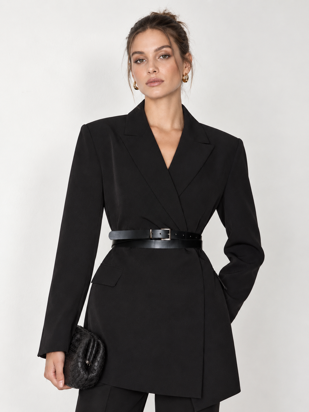 Belted Long Sleeve Lapel Blazer